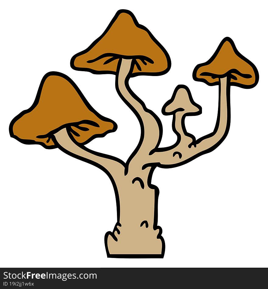 Cartoon Doodle Of Growing Mushrooms