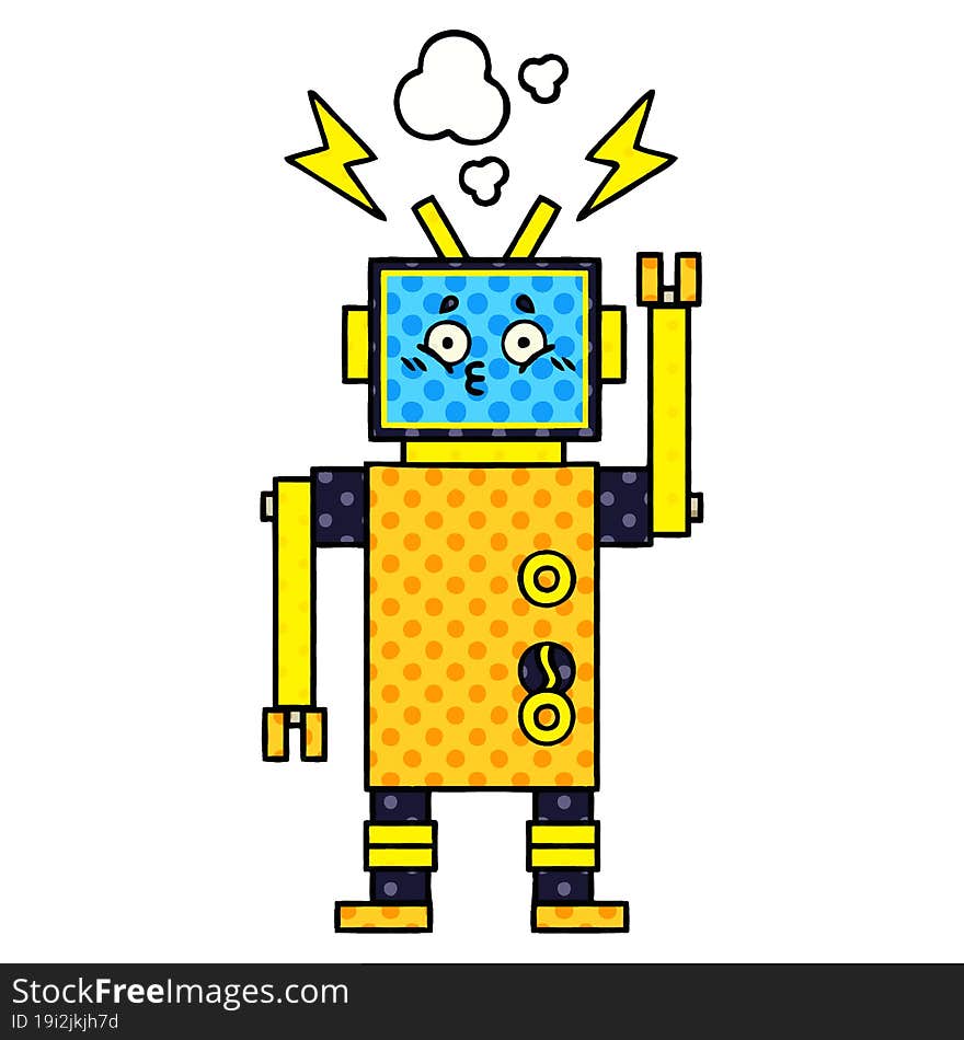 comic book style cartoon malfunctioning robot