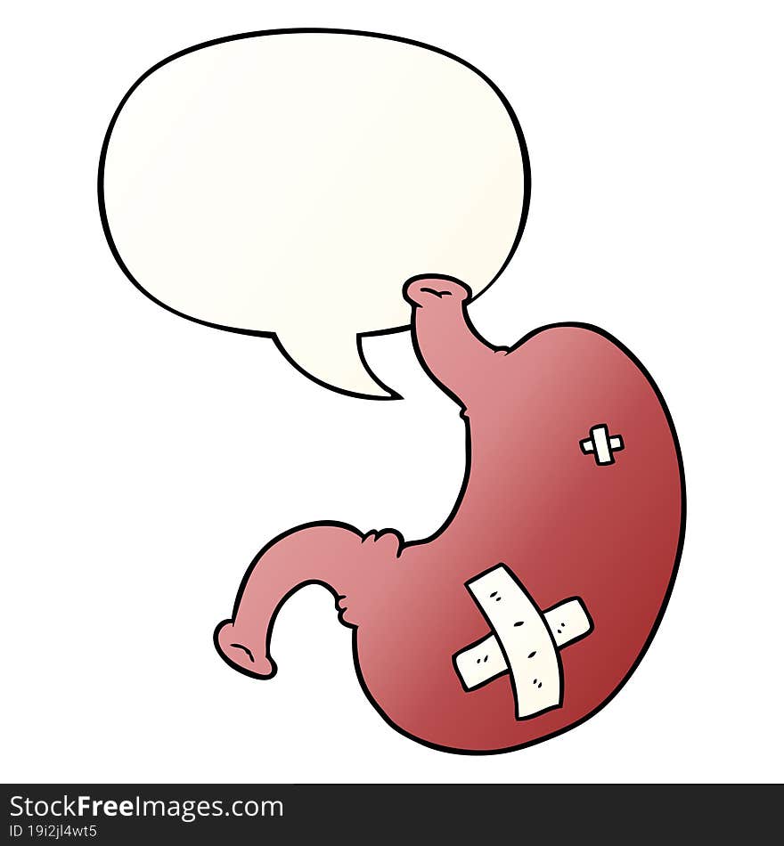 cartoon stomach and speech bubble in smooth gradient style