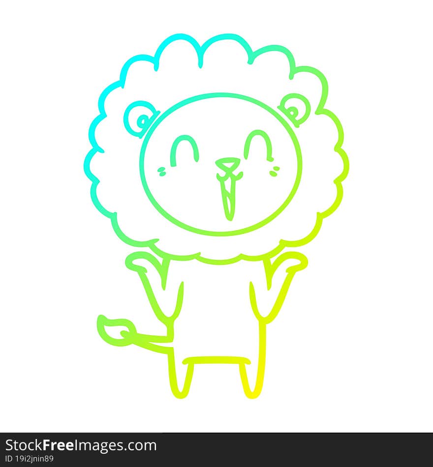 cold gradient line drawing laughing lion cartoon shrugging shoulders