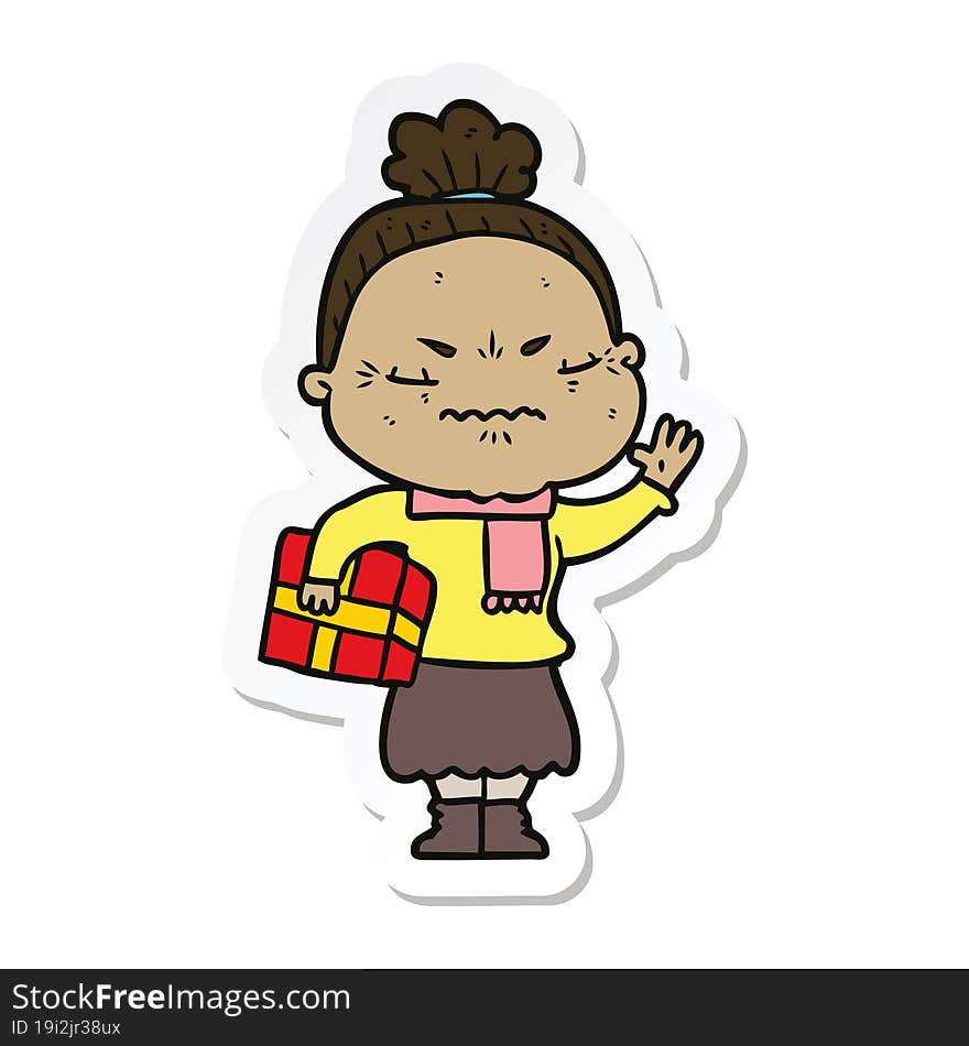 sticker of a cartoon annoyed old lady