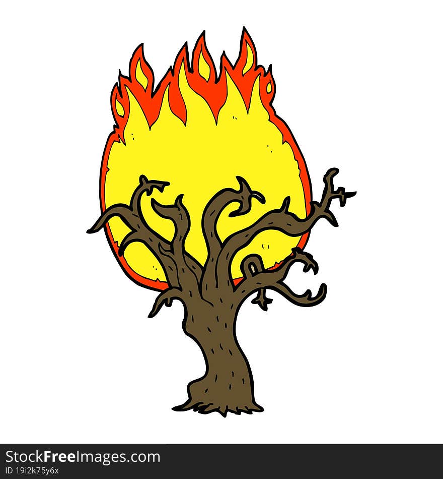 Cartoon Winter Tree On Fire