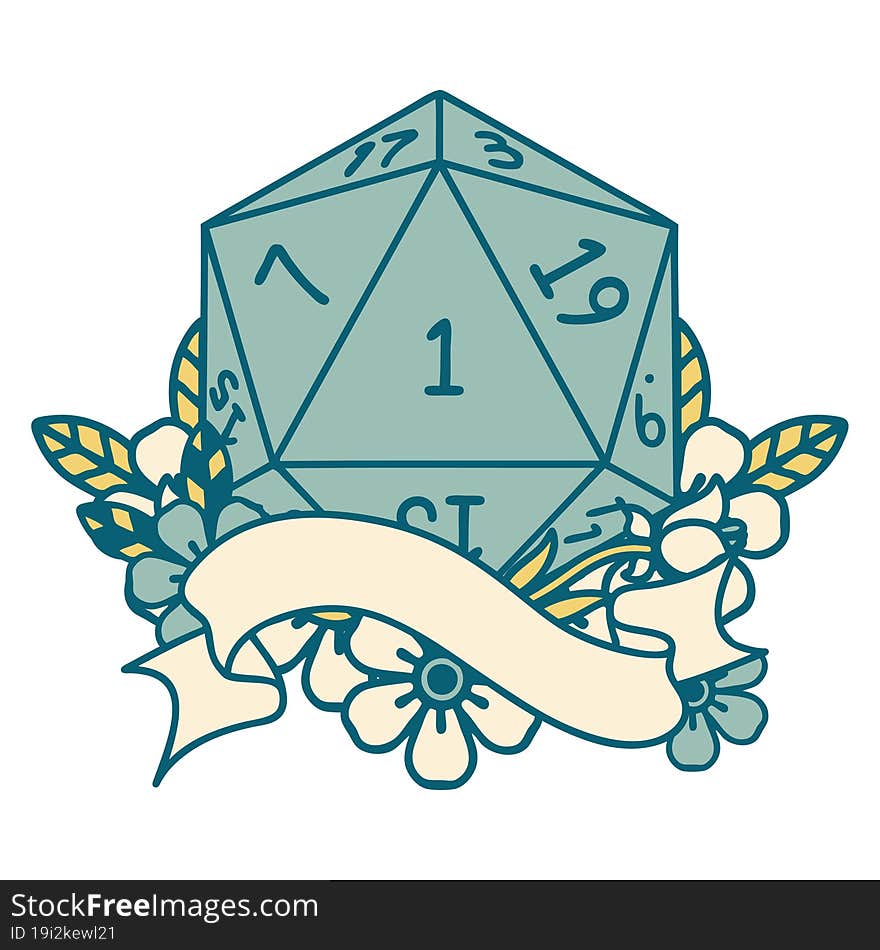 Natural One D20 Dice Roll Illustration