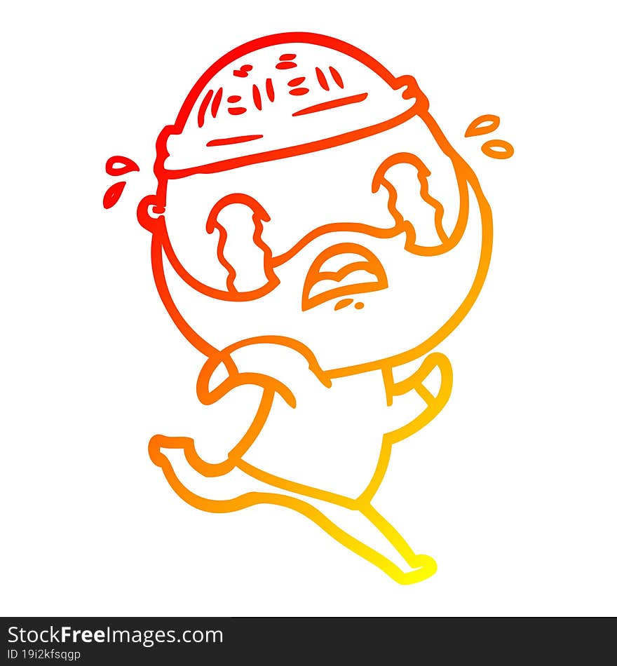 warm gradient line drawing cartoon bearded man crying