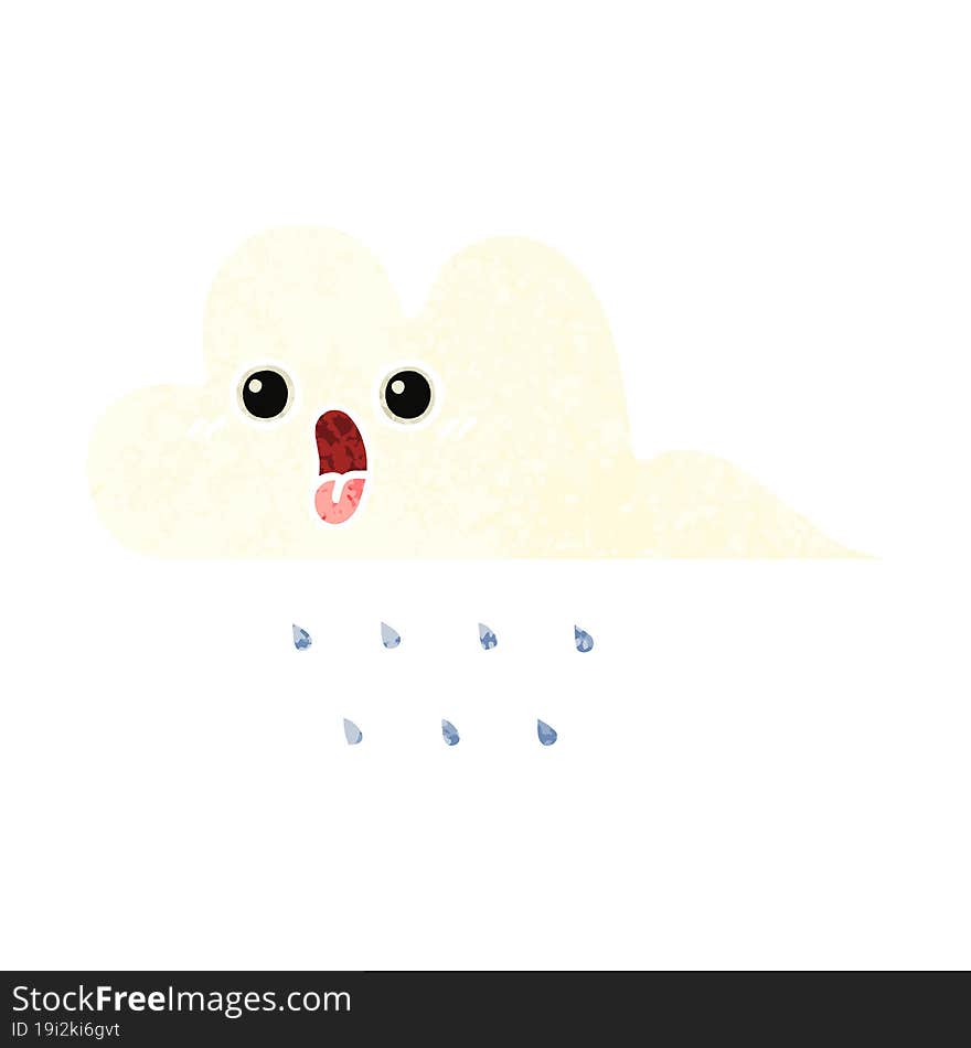 retro illustration style cartoon rain cloud