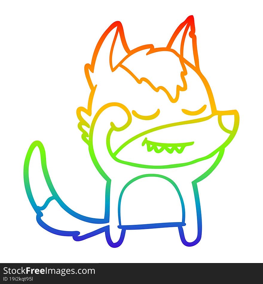 rainbow gradient line drawing tired cartoon wolf