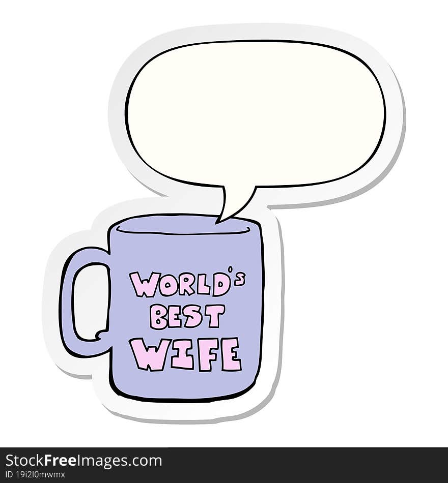 worlds best wife mug with speech bubble sticker