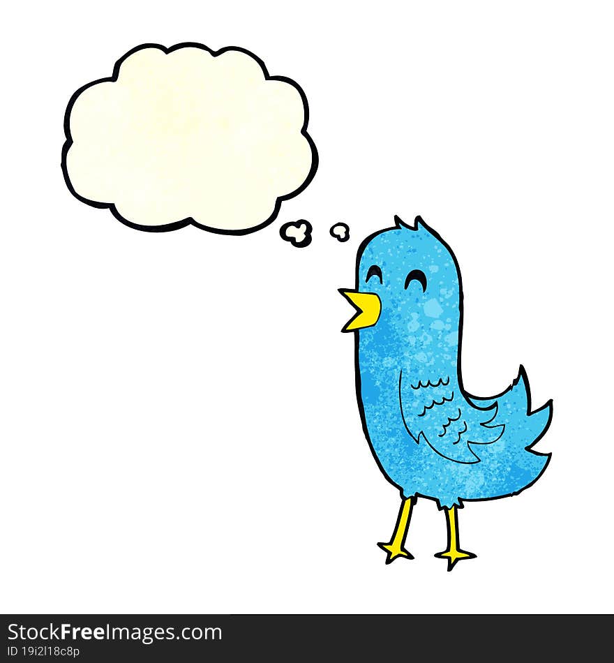 cartoon happy bird with thought bubble