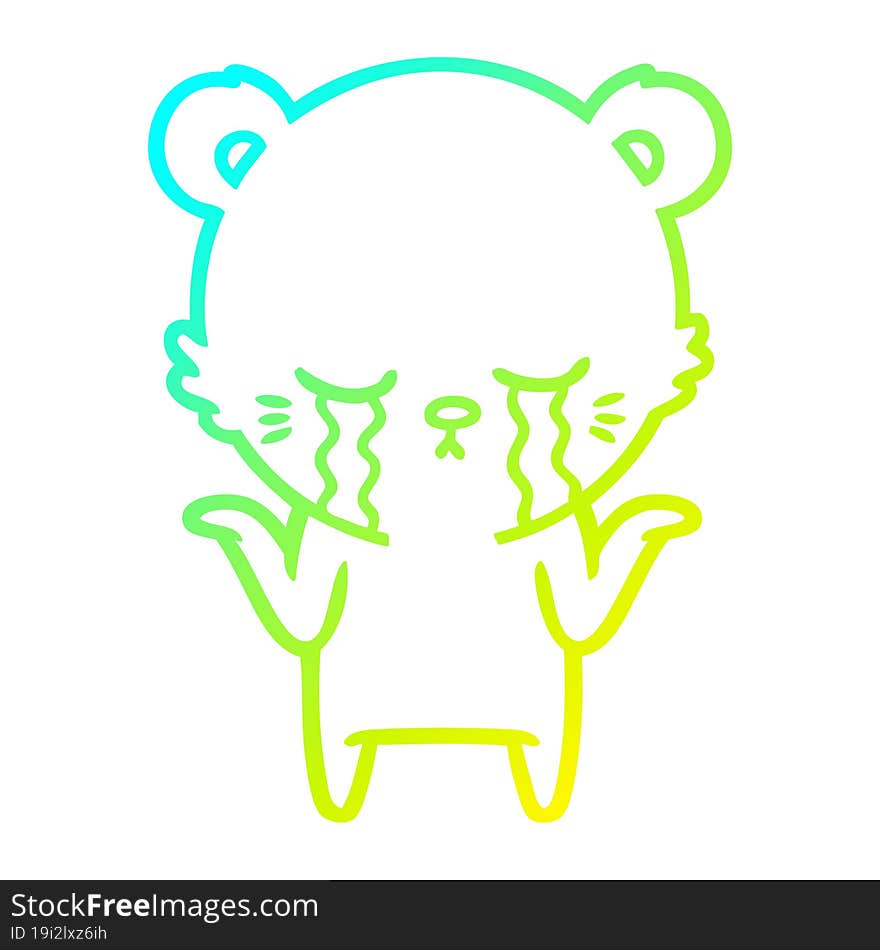 cold gradient line drawing crying cartoon polar bear shrugging shoulders