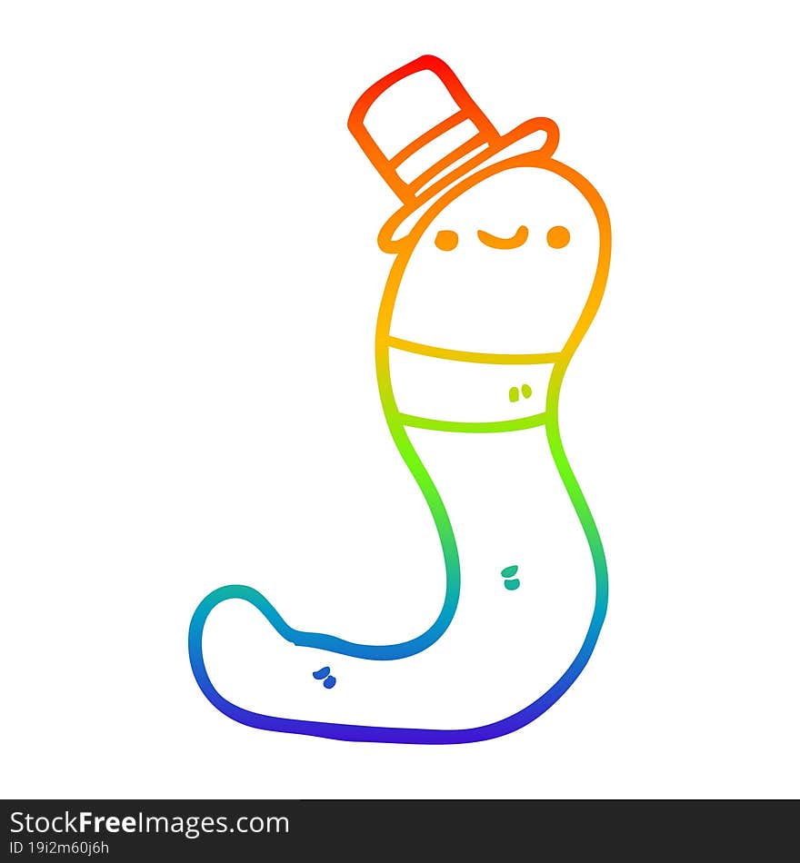 rainbow gradient line drawing of a cute cartoon worm