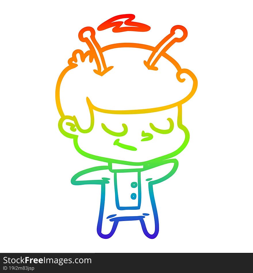 rainbow gradient line drawing friendly cartoon spaceman