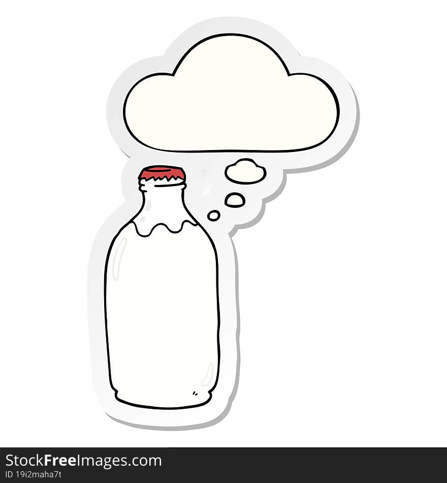 cartoon milk bottle and thought bubble as a printed sticker