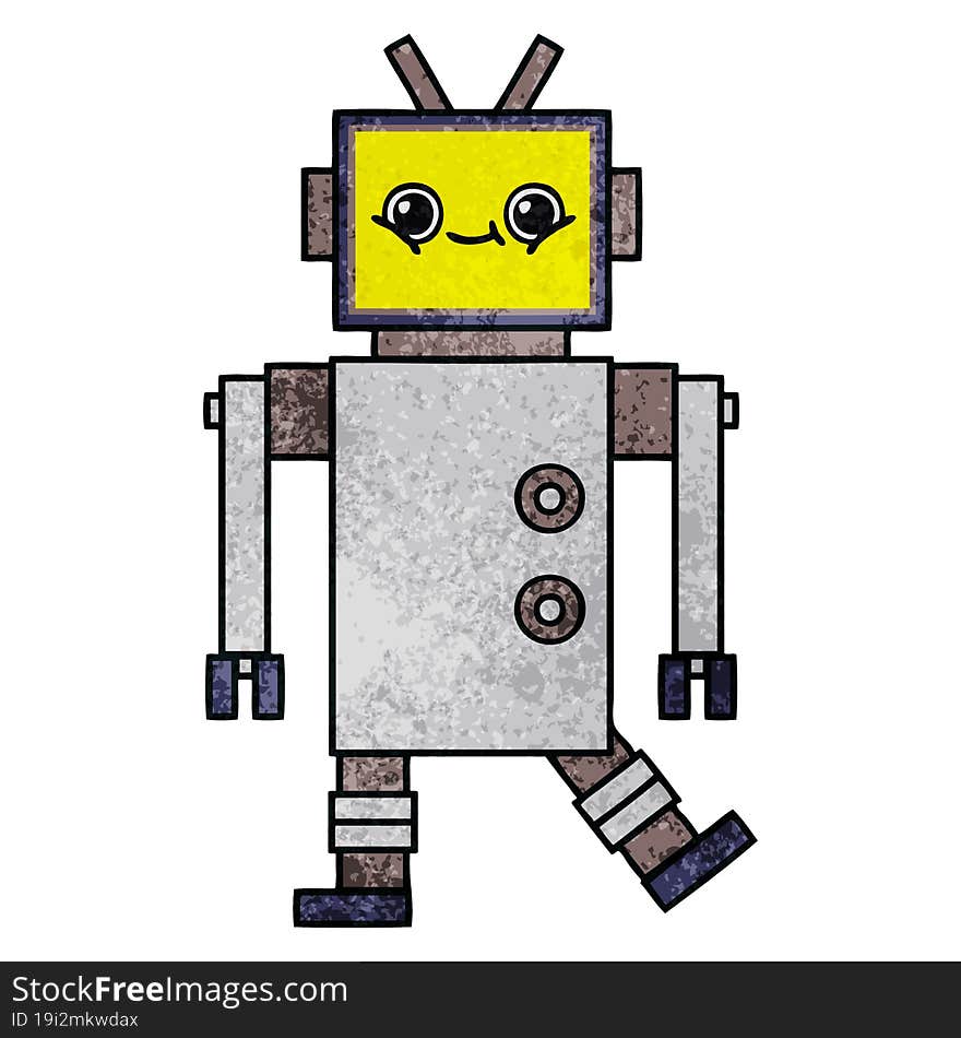 retro grunge texture cartoon of a robot