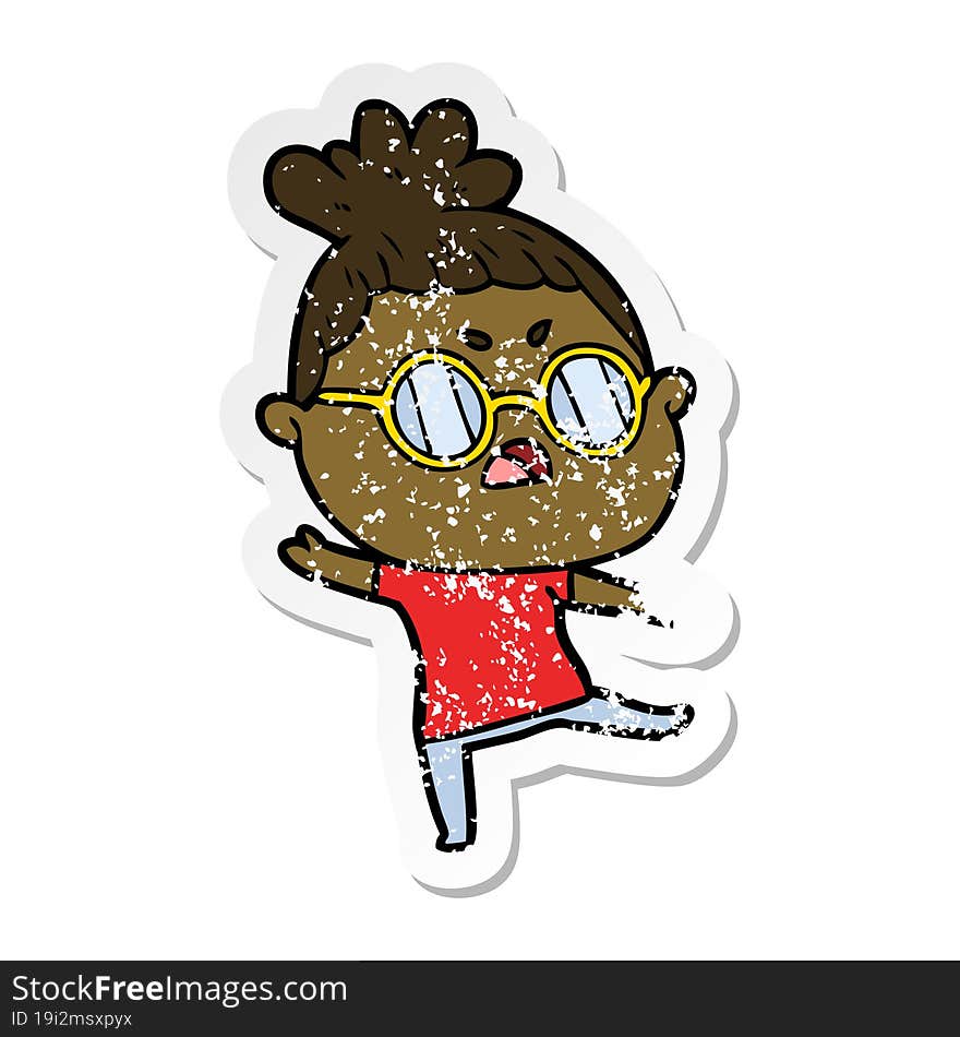 distressed sticker of a cartoon annoyed woman