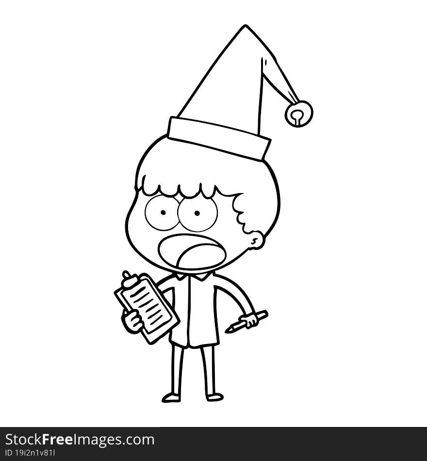 cartoon shocked xmas elf with clipboard and pen. cartoon shocked xmas elf with clipboard and pen