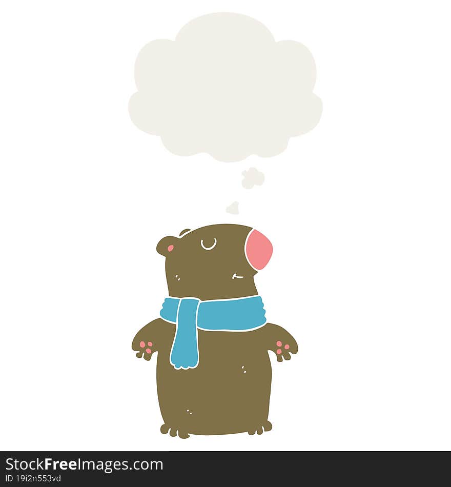 Cartoon Bear And Thought Bubble In Retro Style