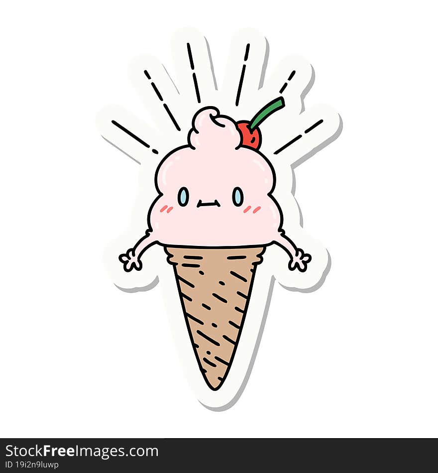 Sticker Of Tattoo Style Ice Cream Character