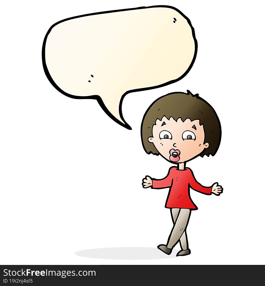 Cartoon Woman Shrugging Shoulders With Speech Bubble