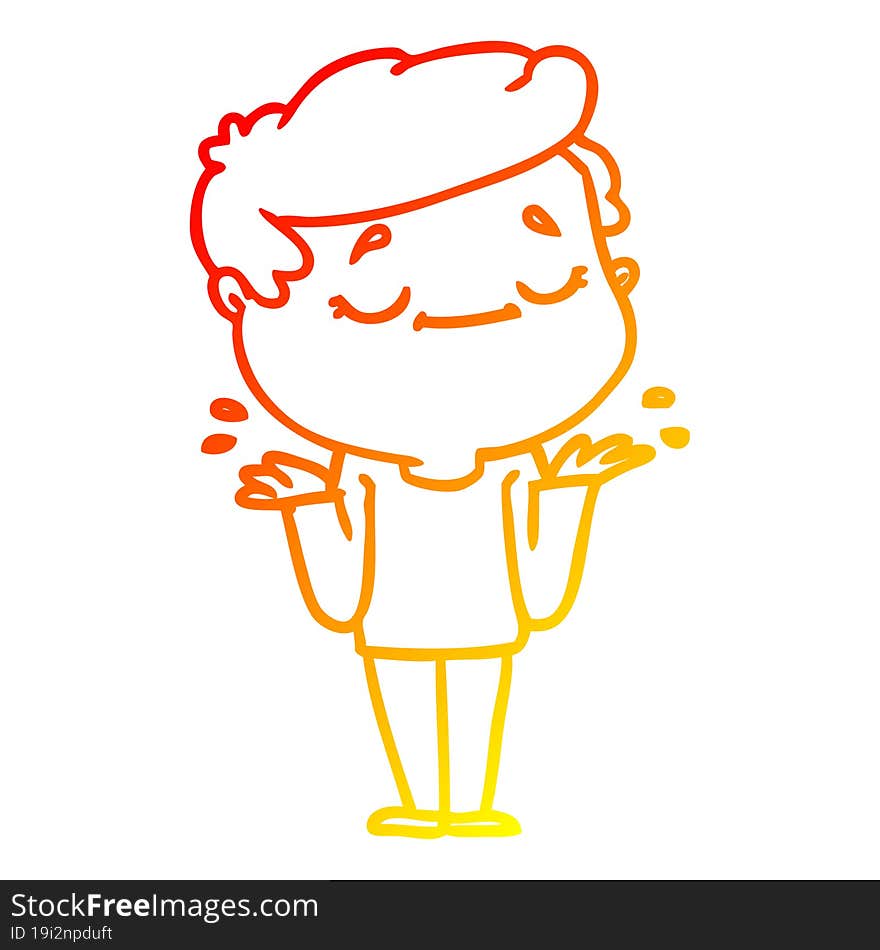 warm gradient line drawing cartoon peaceful man shrugging