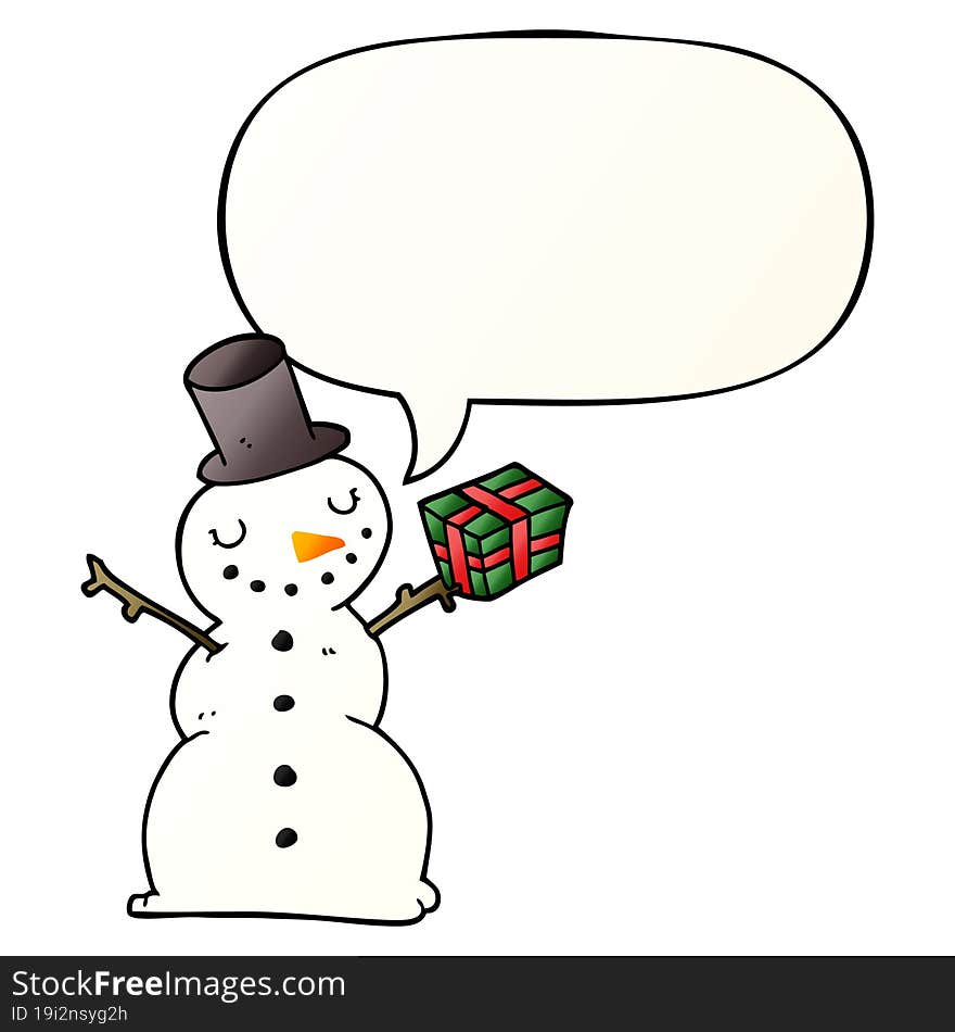 cartoon snowman and speech bubble in smooth gradient style