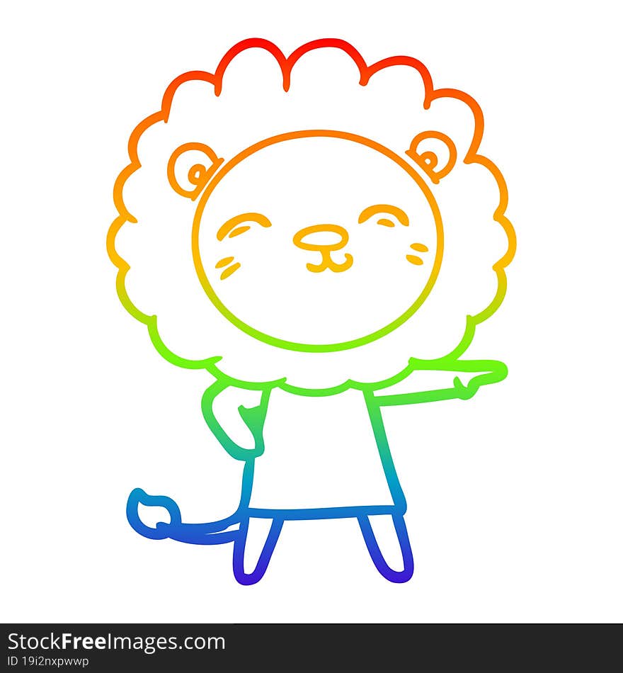 rainbow gradient line drawing of a cartoon lion