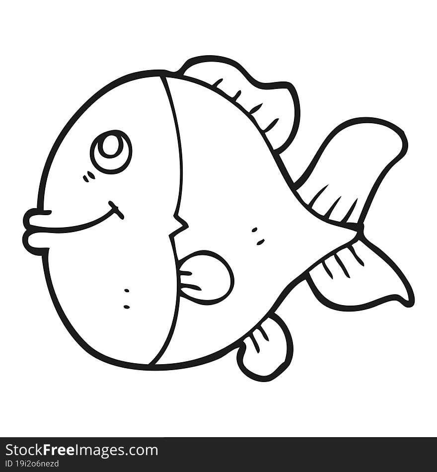 freehand drawn black and white cartoon fish