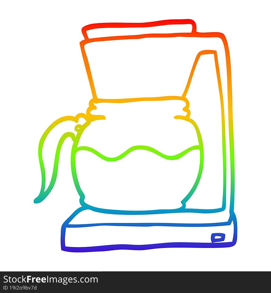 rainbow gradient line drawing of a cartoon coffee filter machine