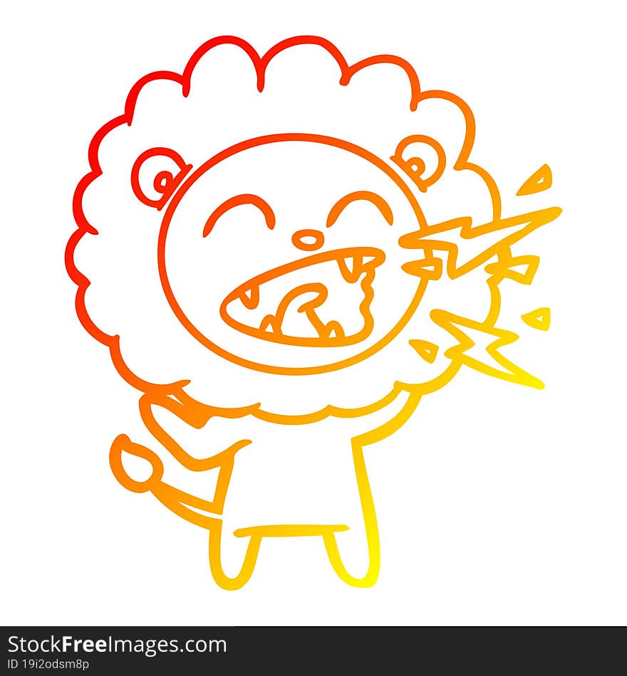 Warm Gradient Line Drawing Cartoon Roaring Lion