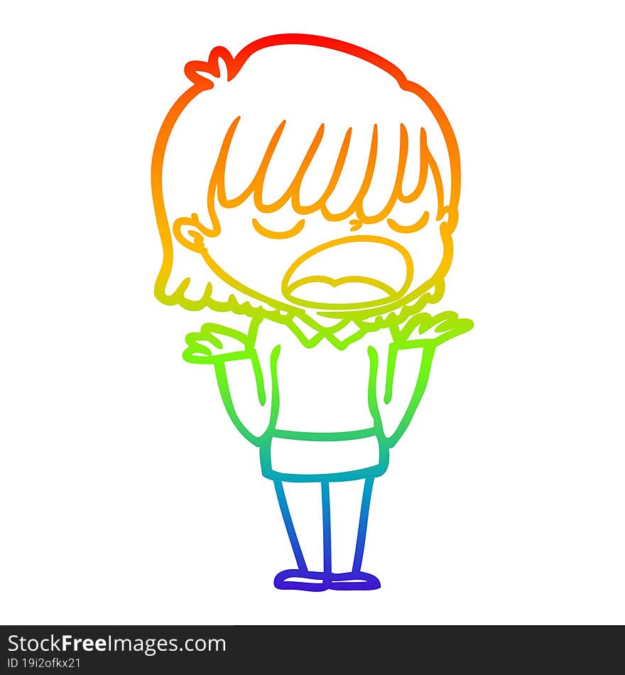 rainbow gradient line drawing cartoon woman talking loudly