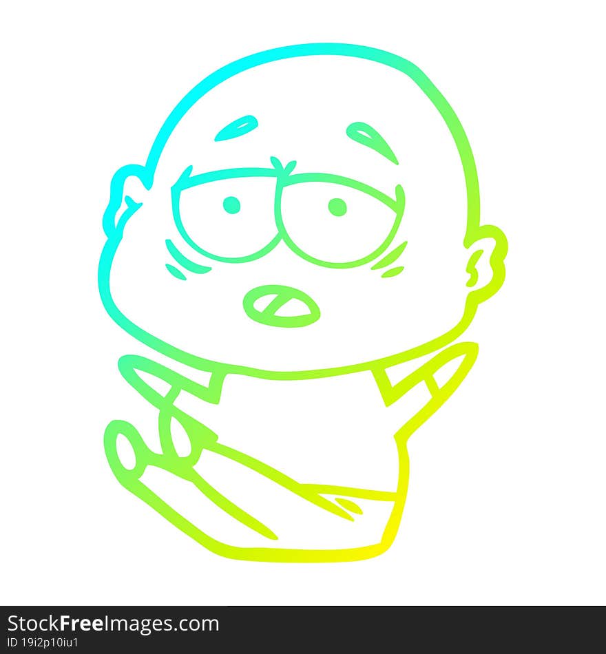 cold gradient line drawing cartoon tired bald man