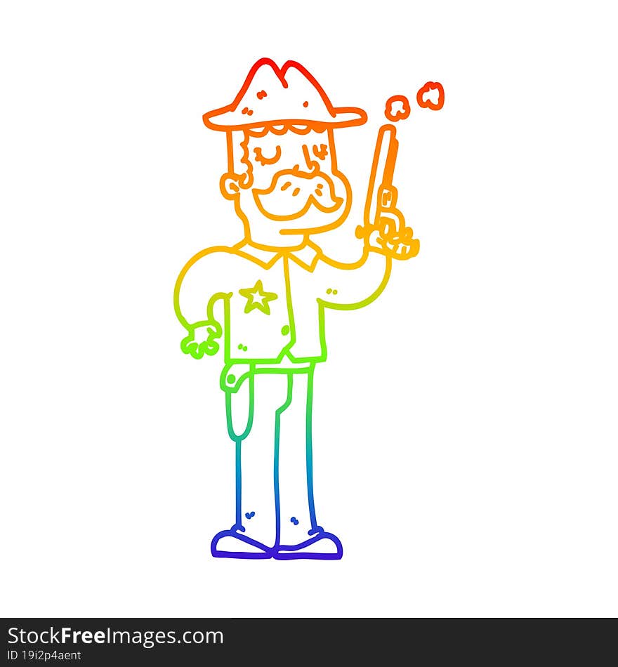 Rainbow Gradient Line Drawing Cartoon Sheriff