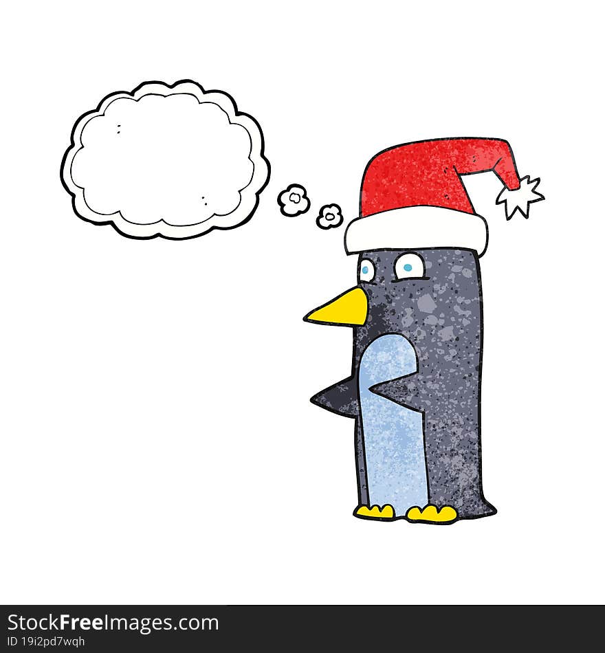 thought bubble textured cartoon christmas penguin