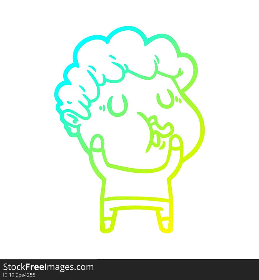 cold gradient line drawing of a cartoon man pulling face