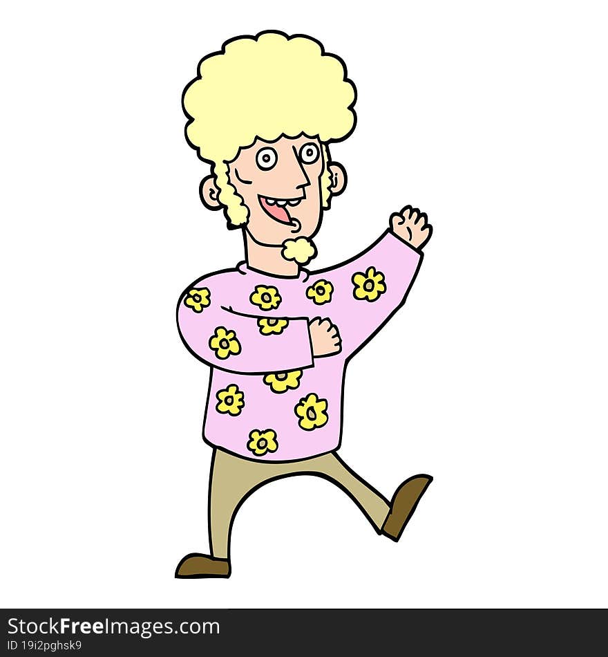 hand drawn doodle style cartoon dancing 70s man