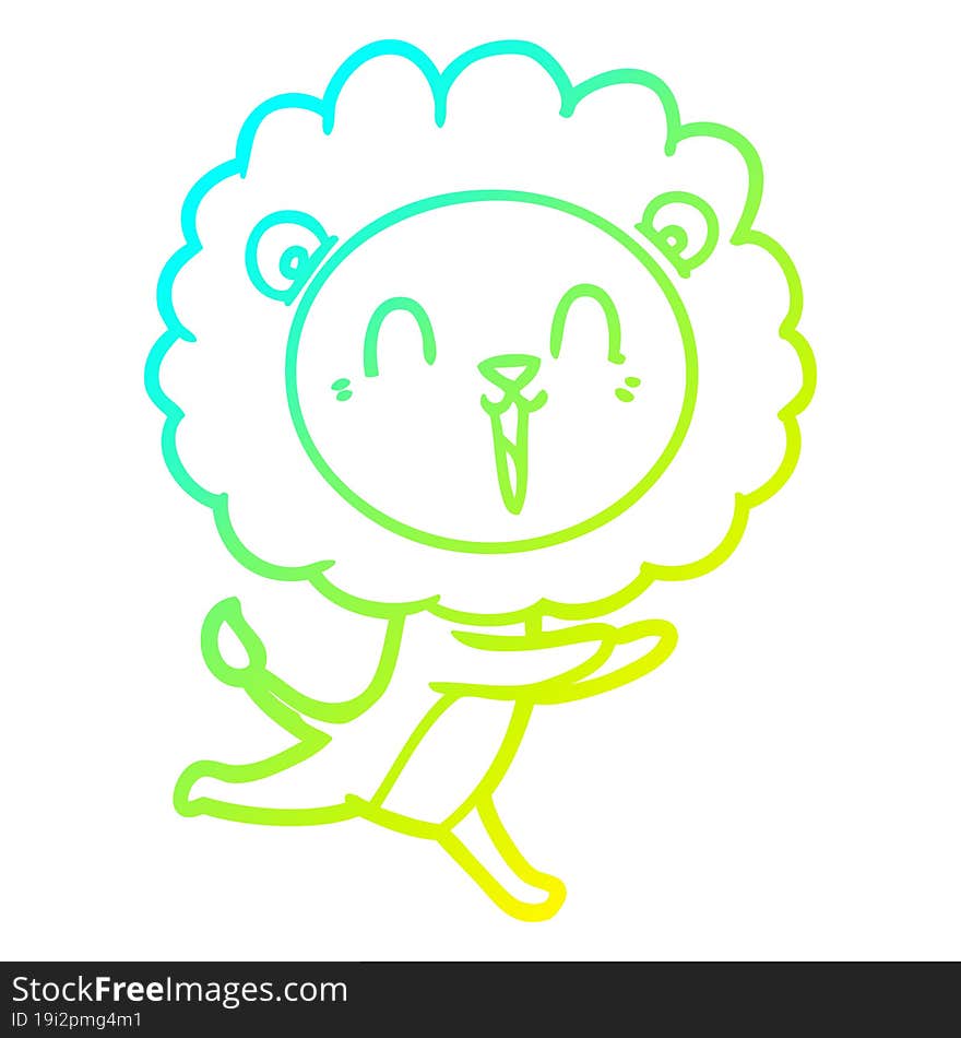 cold gradient line drawing laughing lion cartoon running