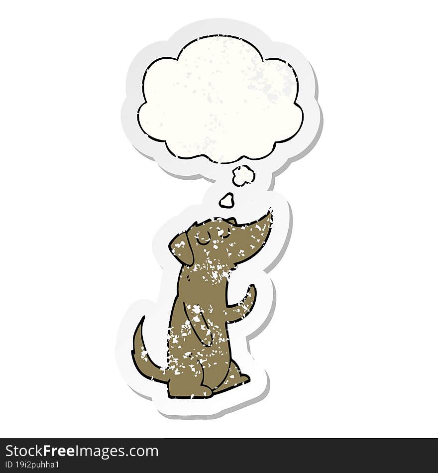 cartoon dog and thought bubble as a distressed worn sticker