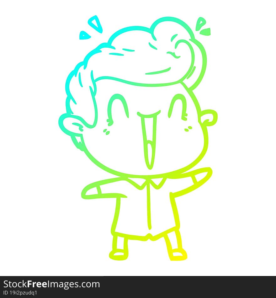 cold gradient line drawing of a cartoon excited man