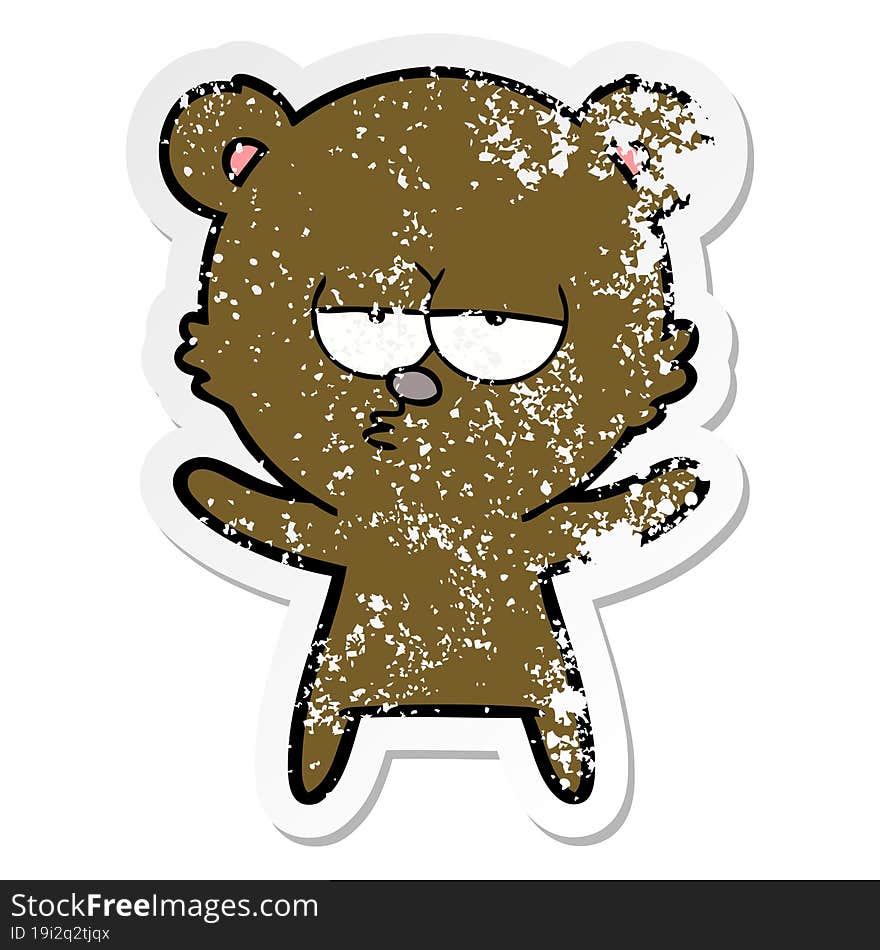 distressed sticker of a bored bear cartoon