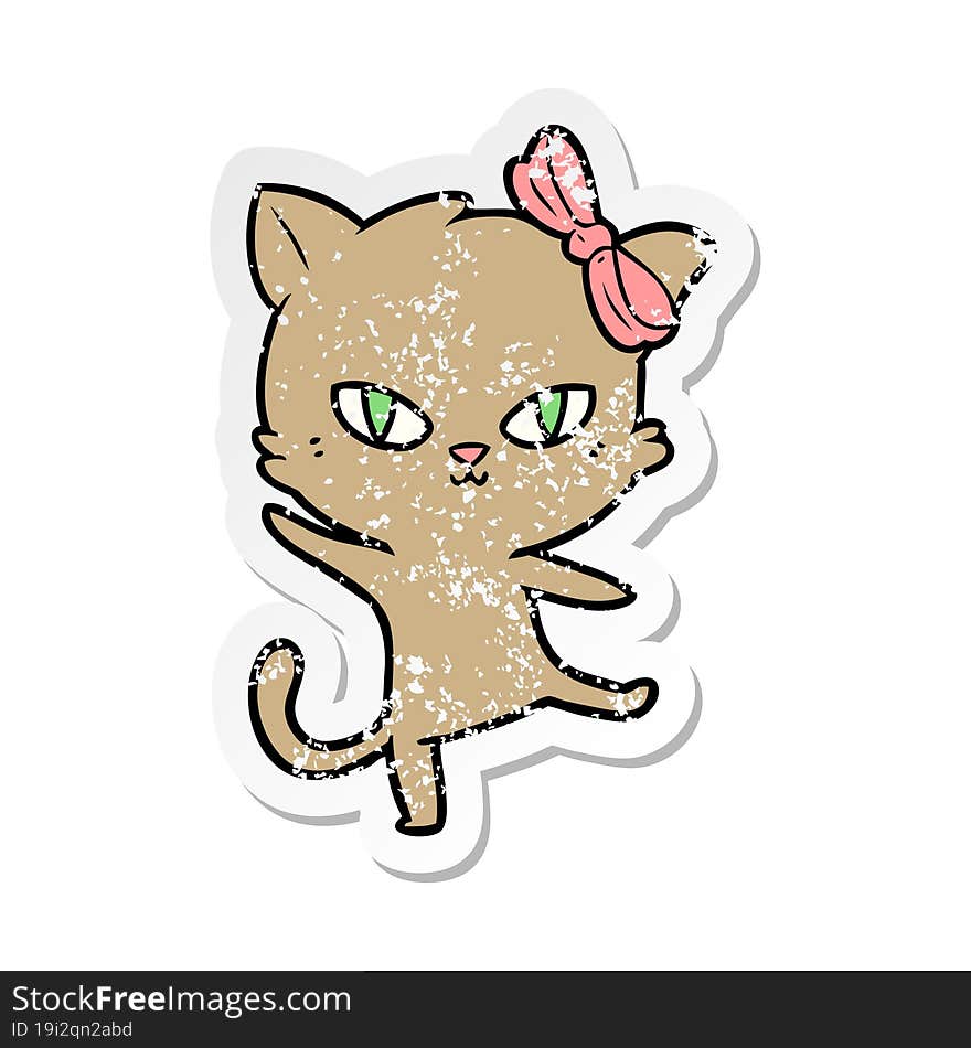 Distressed Sticker Of A Cute Cartoon Cat