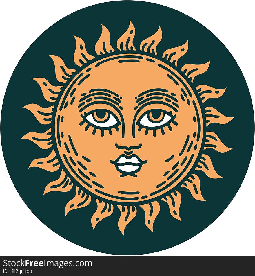 Tattoo Style Icon Of A Sun With Face