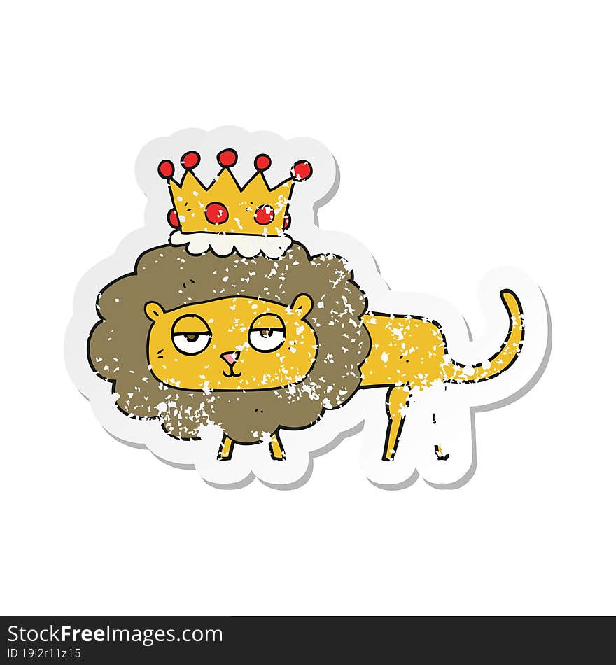 retro distressed sticker of a cartoon lion with crown