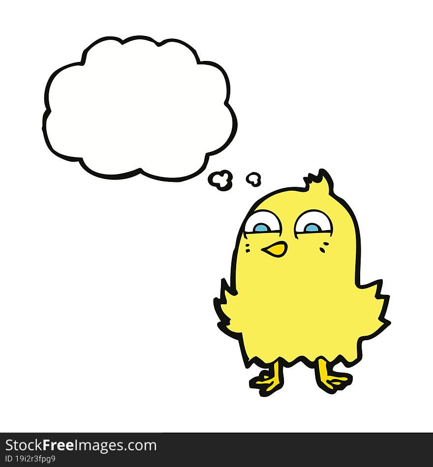 funny cartoon bird with thought bubble