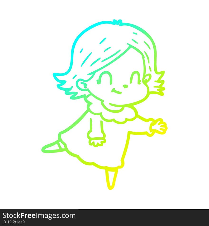 cold gradient line drawing cartoon friendly girl