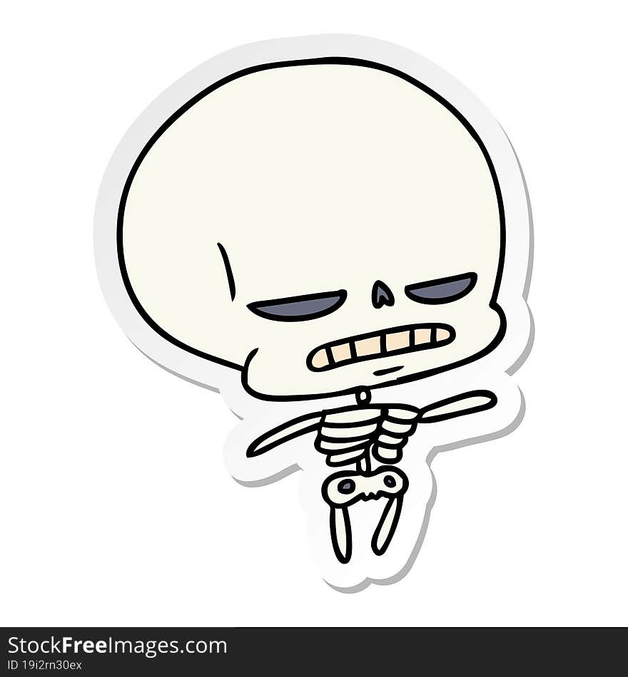 sticker cartoon of spooky kawaii skeleton