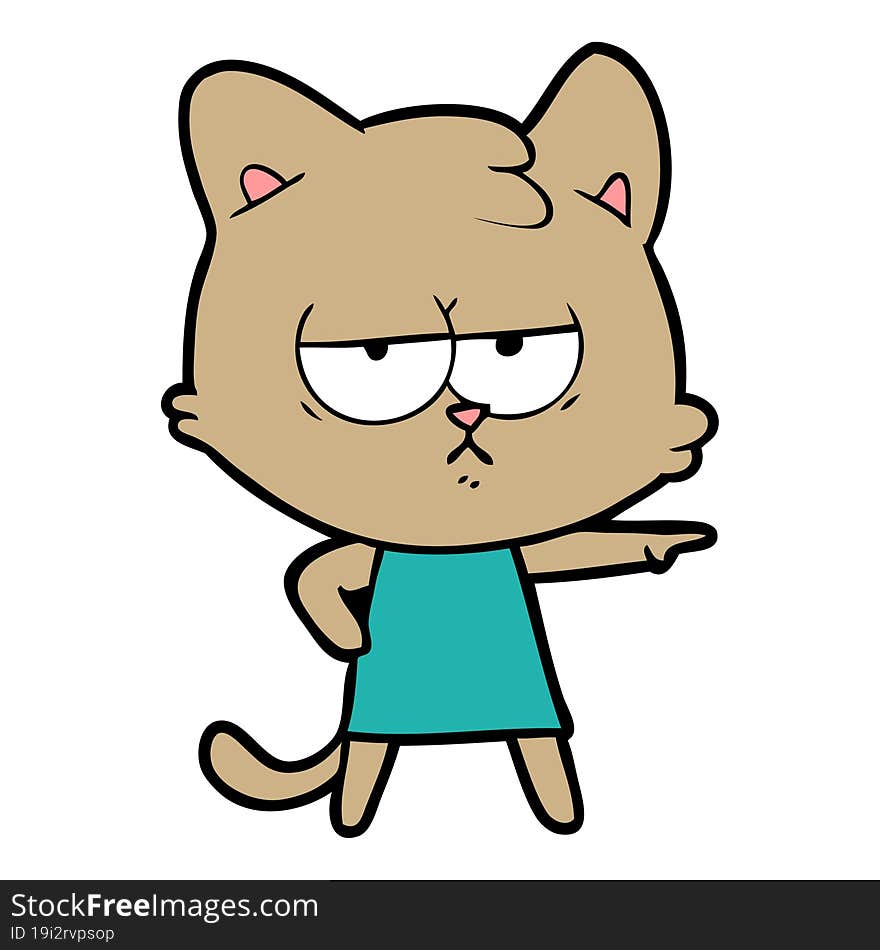 bored cartoon cat pointing. bored cartoon cat pointing