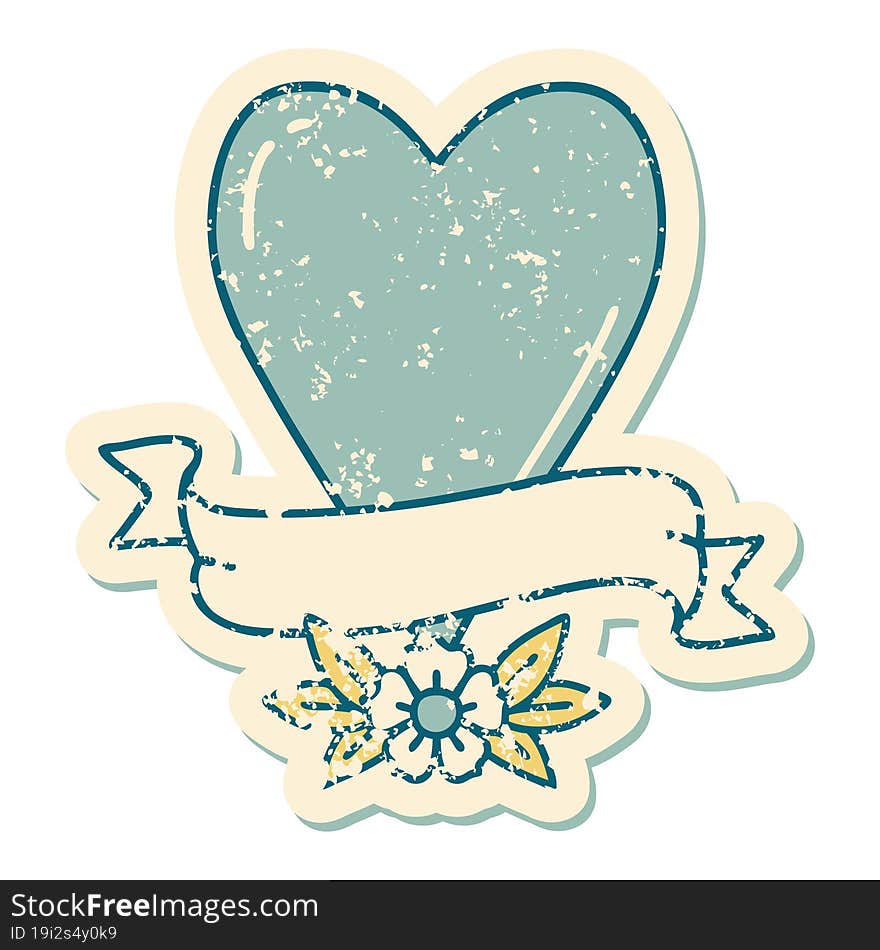 distressed sticker tattoo style icon of a heart and banner