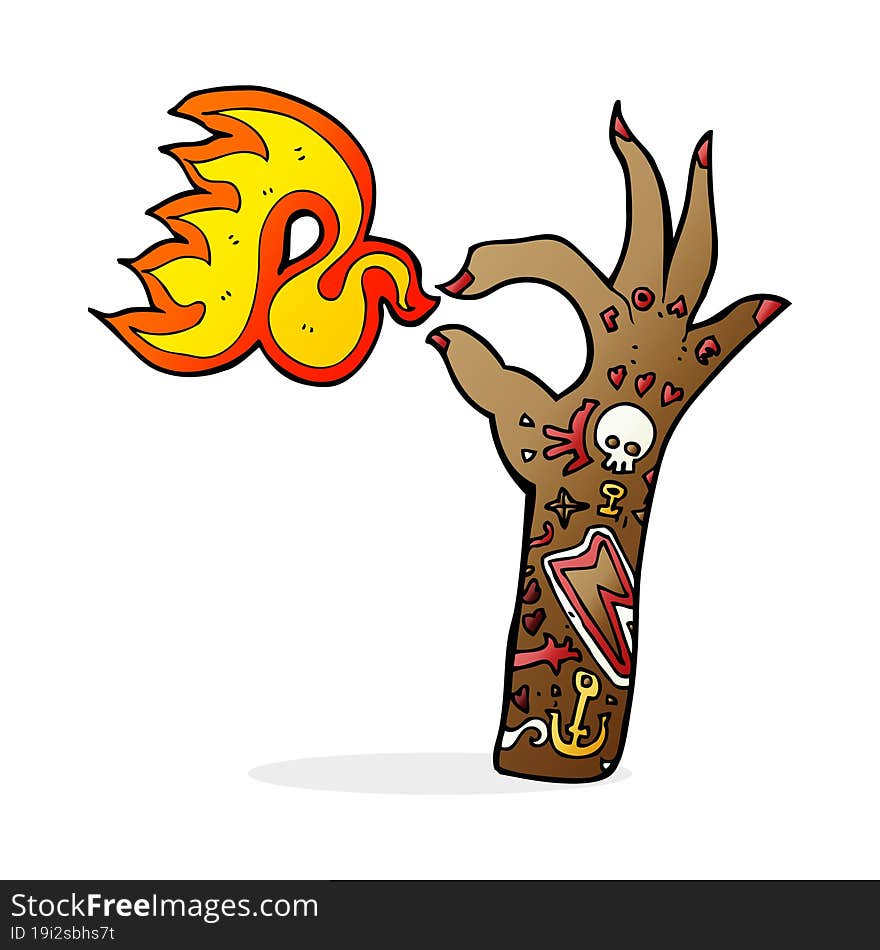 cartoon tattoo arm fire symbol