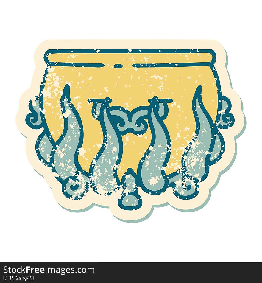 Distressed Sticker Tattoo Style Icon Of Lit Cauldron