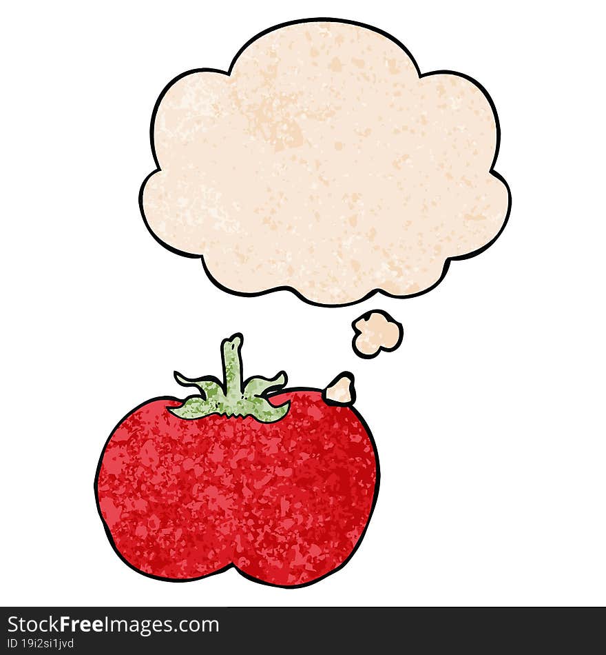 Cartoon Tomato And Thought Bubble In Grunge Texture Pattern Style