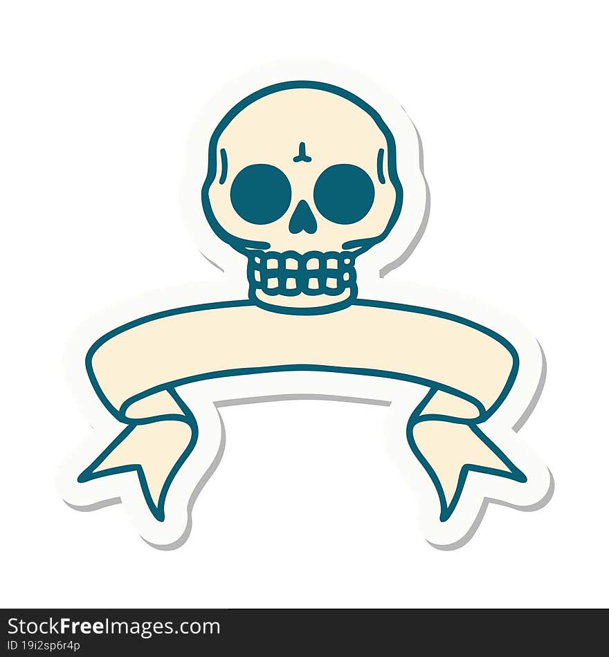 tattoo sticker with banner of a skull